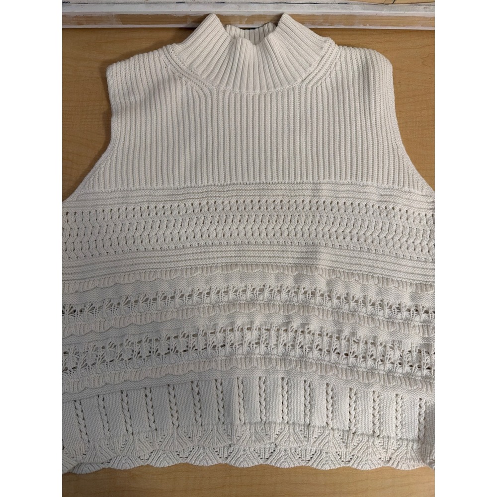 Abercrombie & Fitch Ivory Mock Neck Mixed Knit Sleeveless Sweater Vest XL